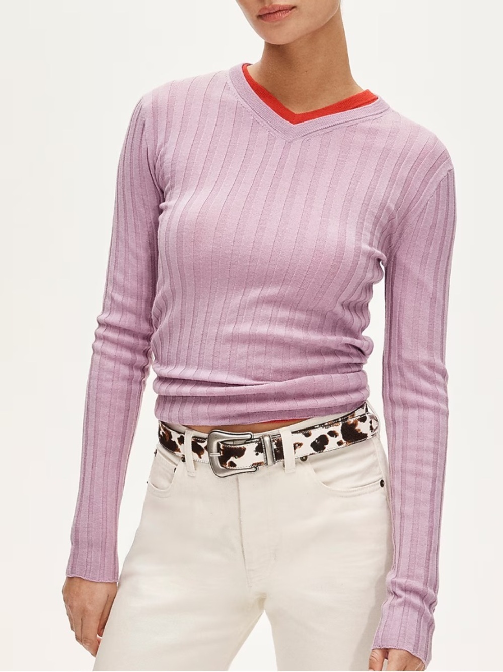 J crew violet mist High V-neck wide-rib sweater in merino wool